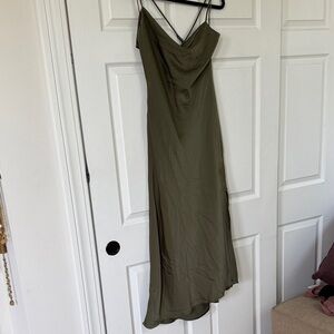 ASTR Elegant Olive Green Slip Silk Dress